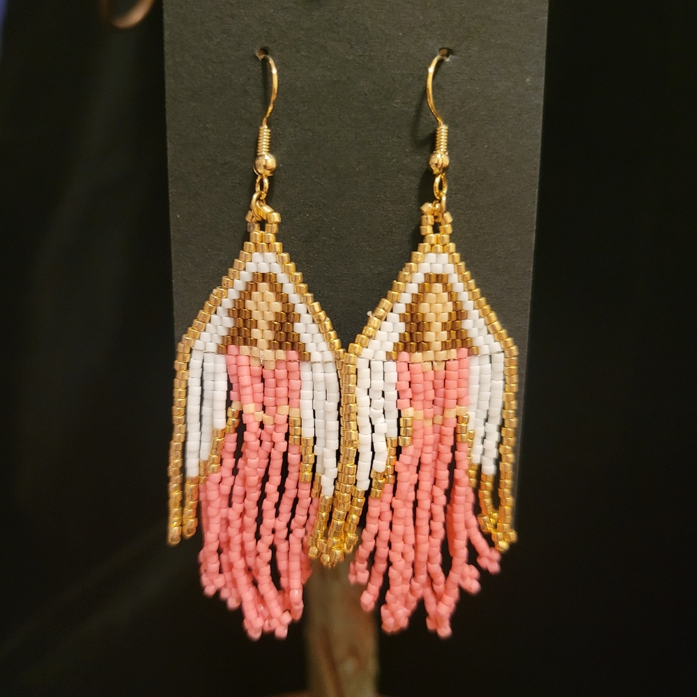 Lady Pink Dress Beaded Earrings